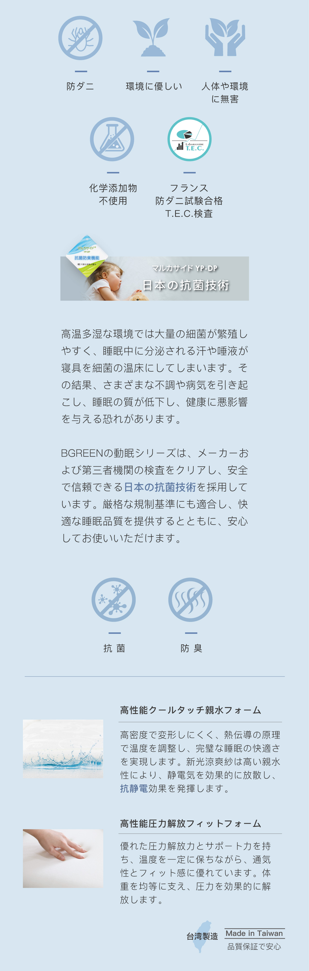 日本の抗菌技術 マルカサイド YP-DP 高性能クールタッチ親水フォーム 高性能圧力解放フィットフォーム 台湾製造